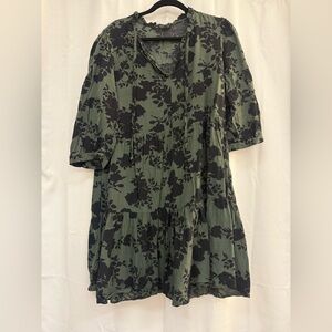 F&F Green and Black Floral Short Dress